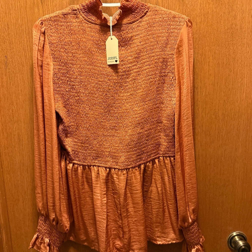High Neck Rust Color Blouse - Picture 2 of 2